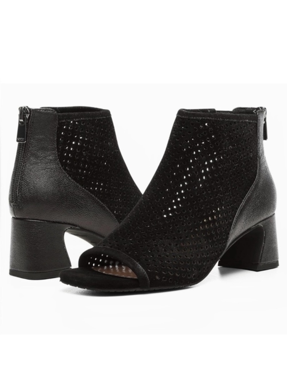 EUC NYDJ Leather Gabe Open Toe Booties Black Size 6.5